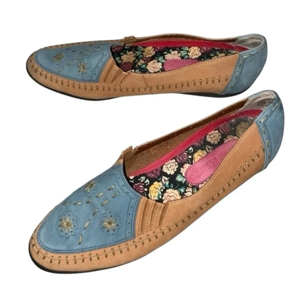 Hush Puppies Women’s Bailey Sip On Leather Loafers Size 7.5N Brown Blue Comfy